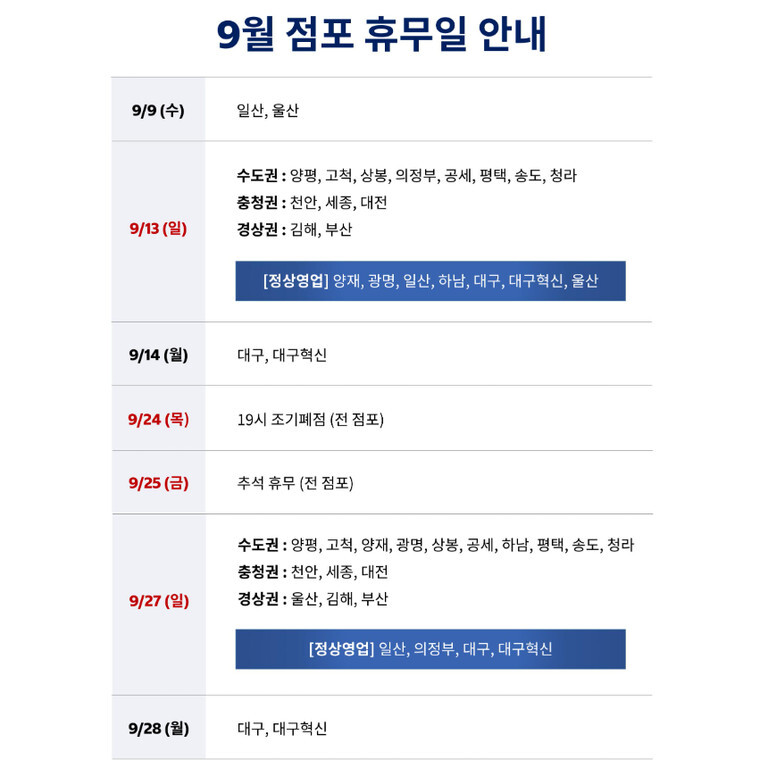 2026년 9월 넷째 주 코스트코 추석 할인 상품 정리 휴무일
